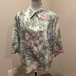 Allison Daley Green and Pink Floral Button Down Shirt